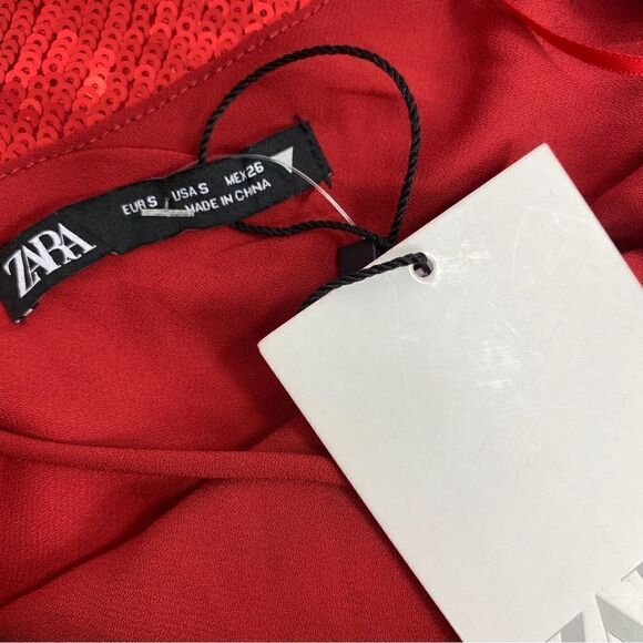 Zara Sequin Cowl Back Cocktail Mini Slip Dress Red Small - Picture 11 of 13